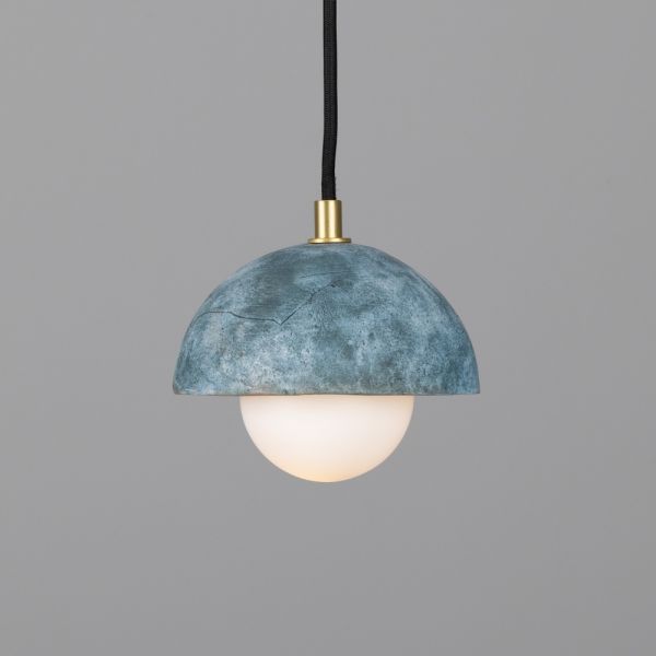 Ferox Small Ceramic Dome Pendant Light 14cm, Blue Earth